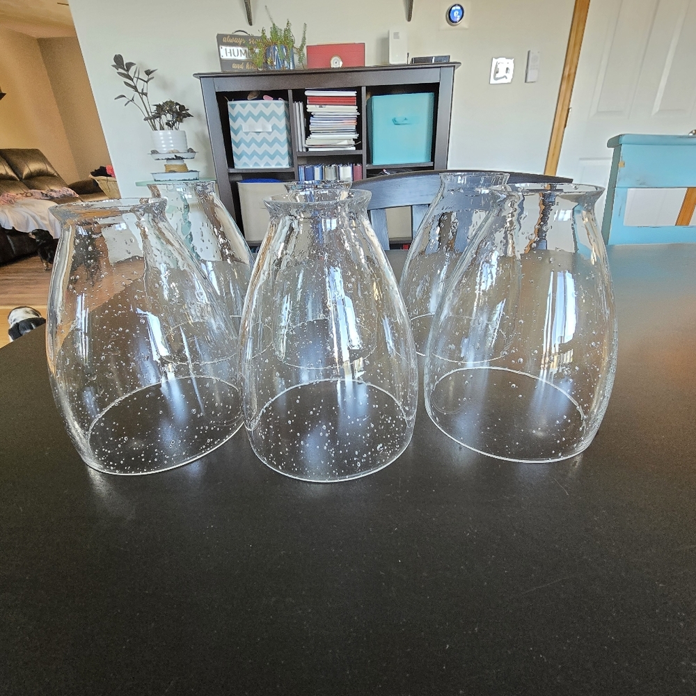 Set Of 6 Bubbled Glass Huricanes For Lights. - Picture 3 of 7